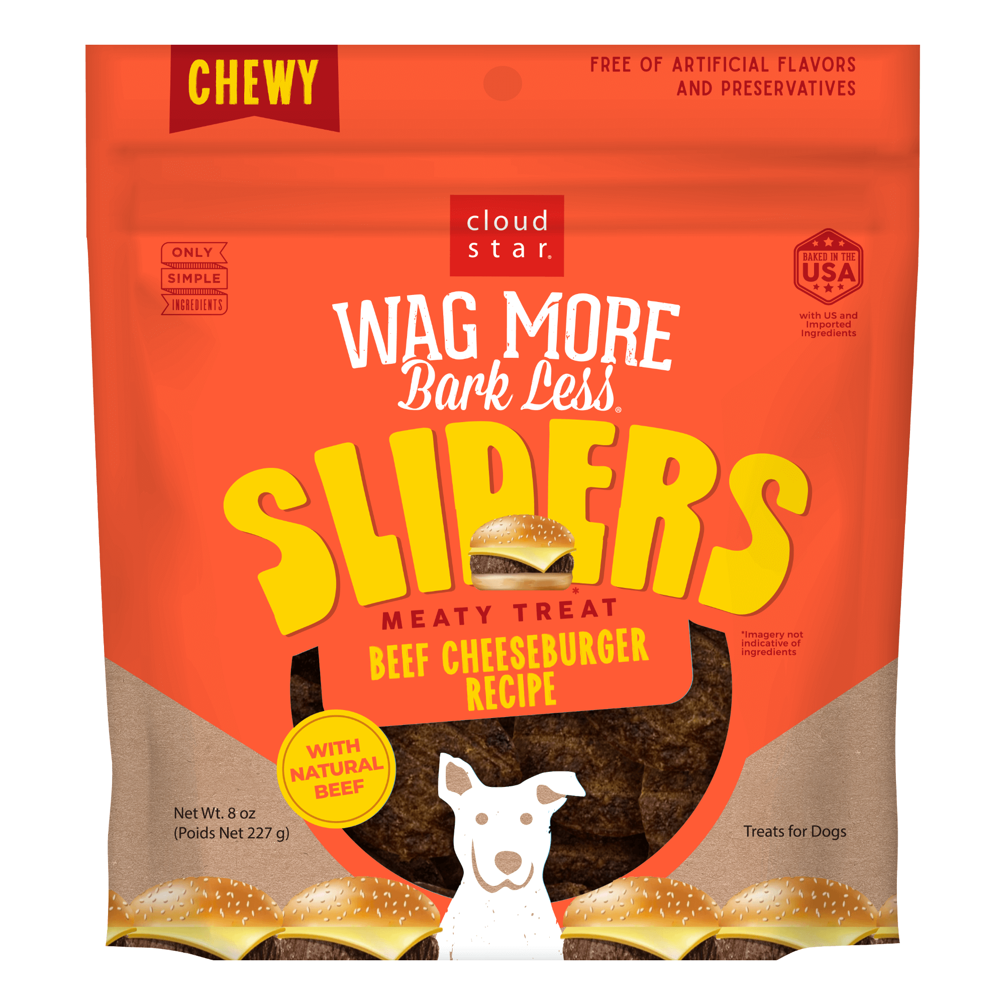 Cloud Star Wag More Bark Less Sliders Beef Cheeseburger 8oz – Paw Naturals