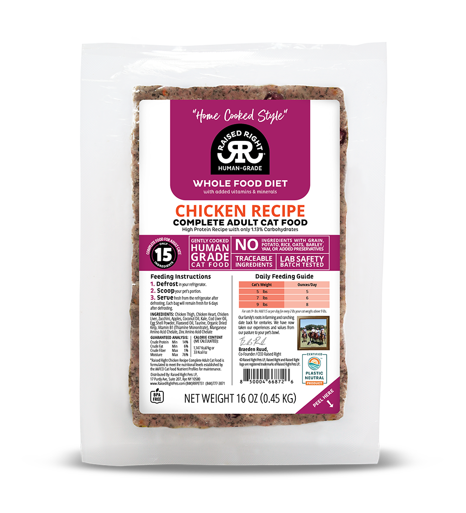 Raised Right Frozen Whole Food Diet Human Grade Recipes for Adult Cats