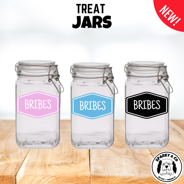 Sparky & Co "Bribes" Glass Treat Canister Jar With Latch-Style Lid 44oz