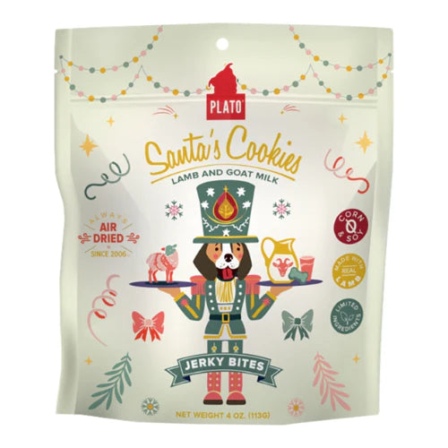 Plato Holiday Santa's Cookies Lamb & Goat Milk Jerky Bites Dog Treats
