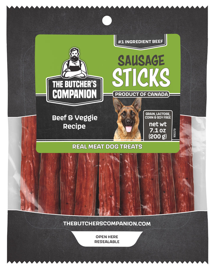 The Butcher's Companion Sausage Sticks Beef & Veggie Recipe 7.1oz Dog Treats