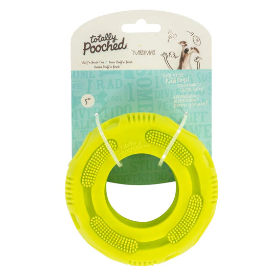 Messy Mutts Totally Pooched Stuff n' Brush Tire 5" Dog Toy