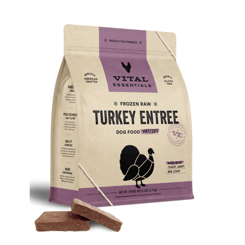 Vital Essentials Raw Frozen Turkey Patties Dog Food, 6 lbs