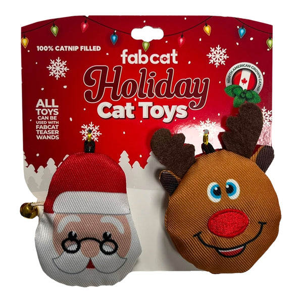 fabcat Holiday Santa + Reindeer 2pk Cat Toys