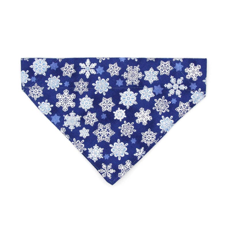 Made By Cleo - "Shimmering Snowflakes" - Blue Bandana for Cats + Small Dogs