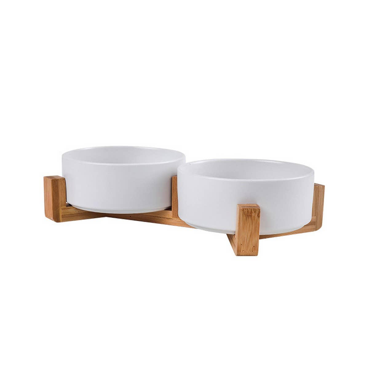 PAWPAW Raised Ceramic Pet Bowl Set with Wooden Stand