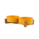 PAWPAW Raised Ceramic Pet Bowl Set with Wooden Stand