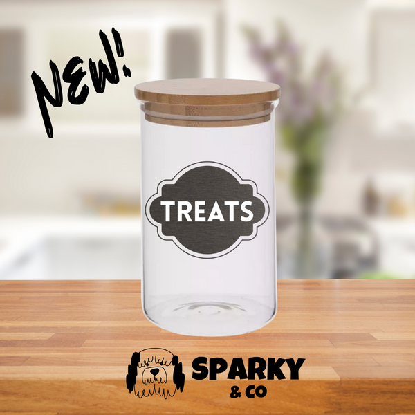 Sparky & Co 20oz Metallic Art Deco Treats Cylinder Glass Treat Canister With Bamboo Lid