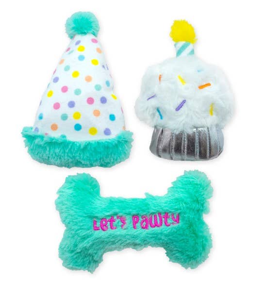 ThoozyPet Birthday 3pk Small Plush Dog Toys 5.5"