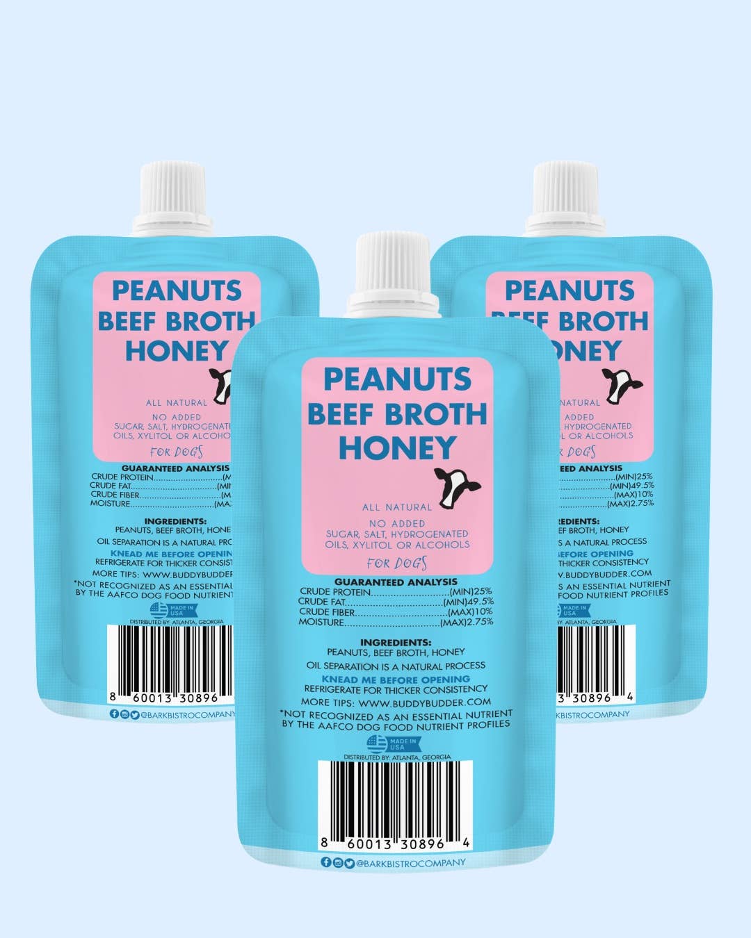 Bark Bistro Dog Peanut Butter 4oz Squeeze Pack Beef Broth Budder