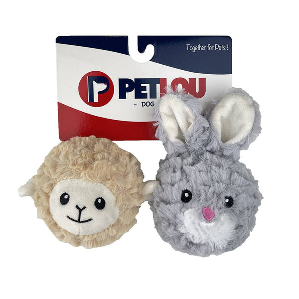 PETLOU EZ Squeaky Ball Twin Pack Lamb & Rabbit 4" Dog Toy