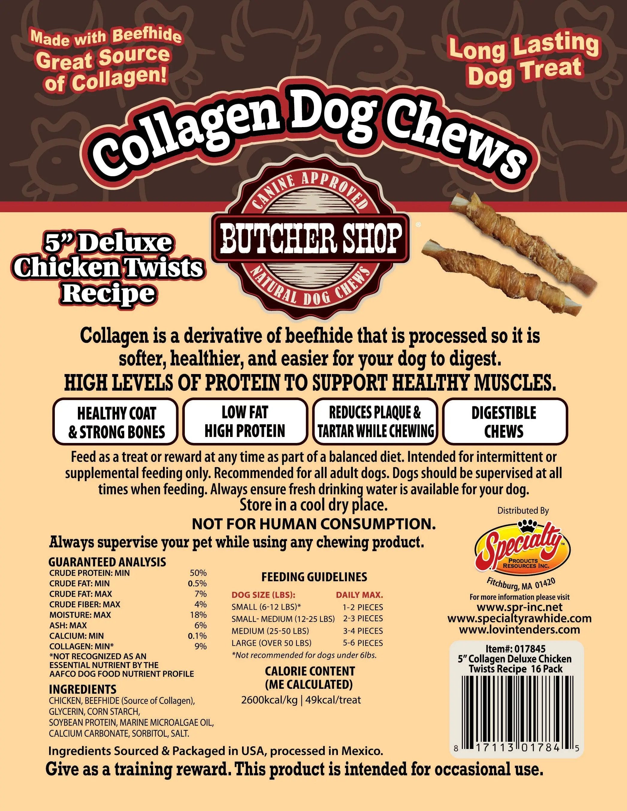 Lovin Tenders Butcher Shop Collagen Dog Chews 5" Deluxe Chicken Twists 16-Pk