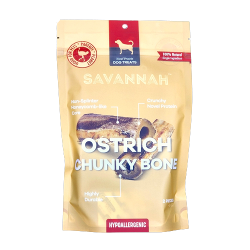 Savannah Pet Food Ostrich Chunky Bone Novel Protein Dog Treat