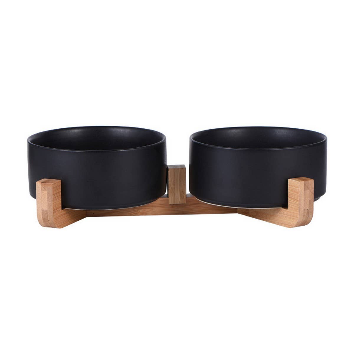 PAWPAW Raised Ceramic Pet Bowl Set with Wooden Stand