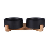 PAWPAW Raised Ceramic Pet Bowl Set with Wooden Stand
