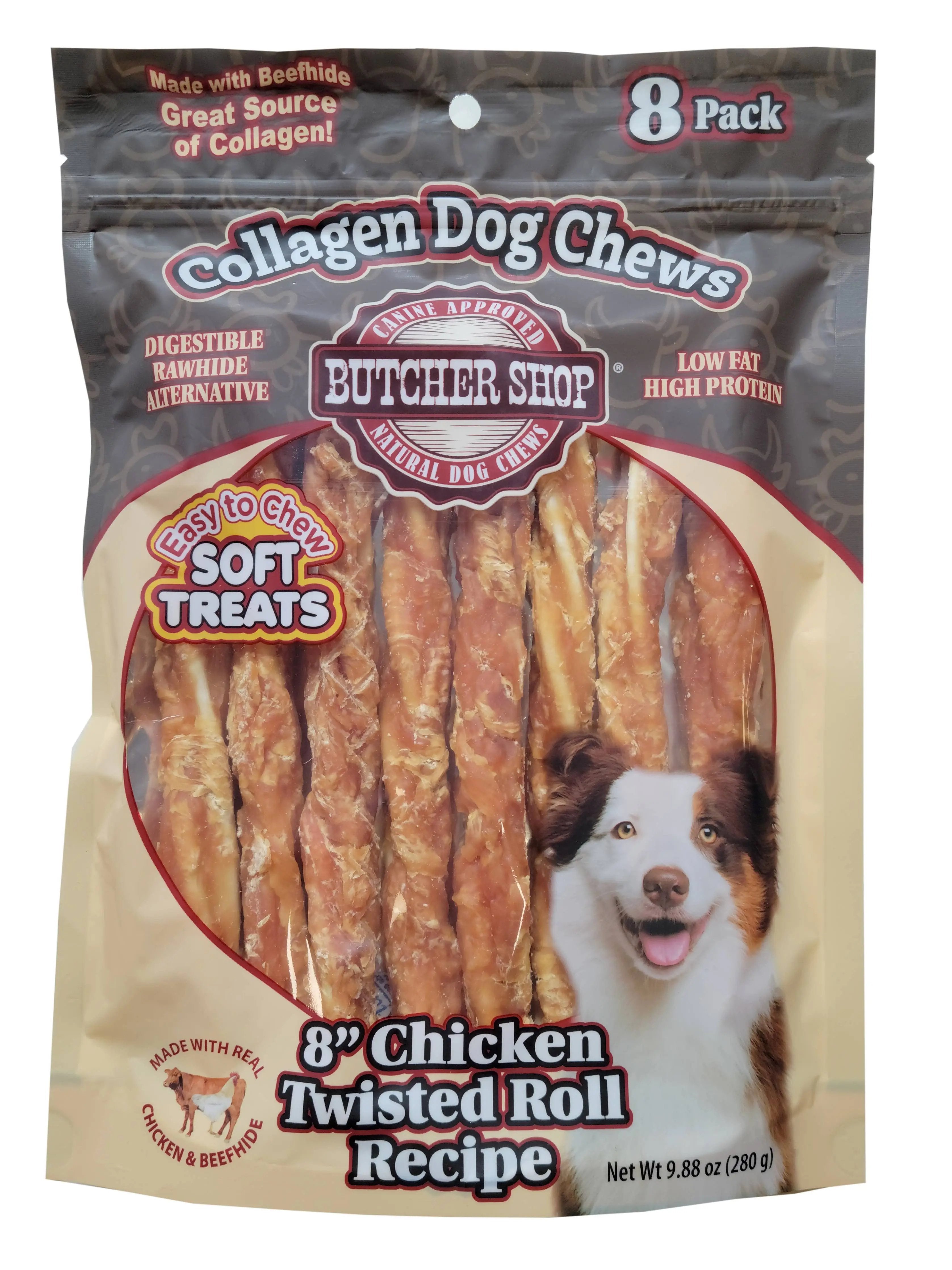 Lovin Tenders Butcher Shop Collagen Dog Chews 8" Chicken Twisted Roll 8-Pk