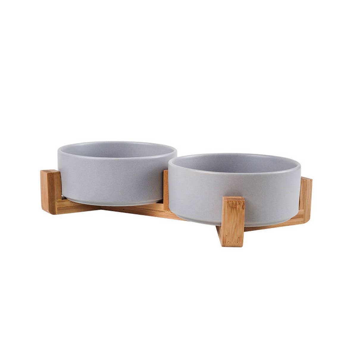 PAWPAW Raised Ceramic Pet Bowl Set with Wooden Stand