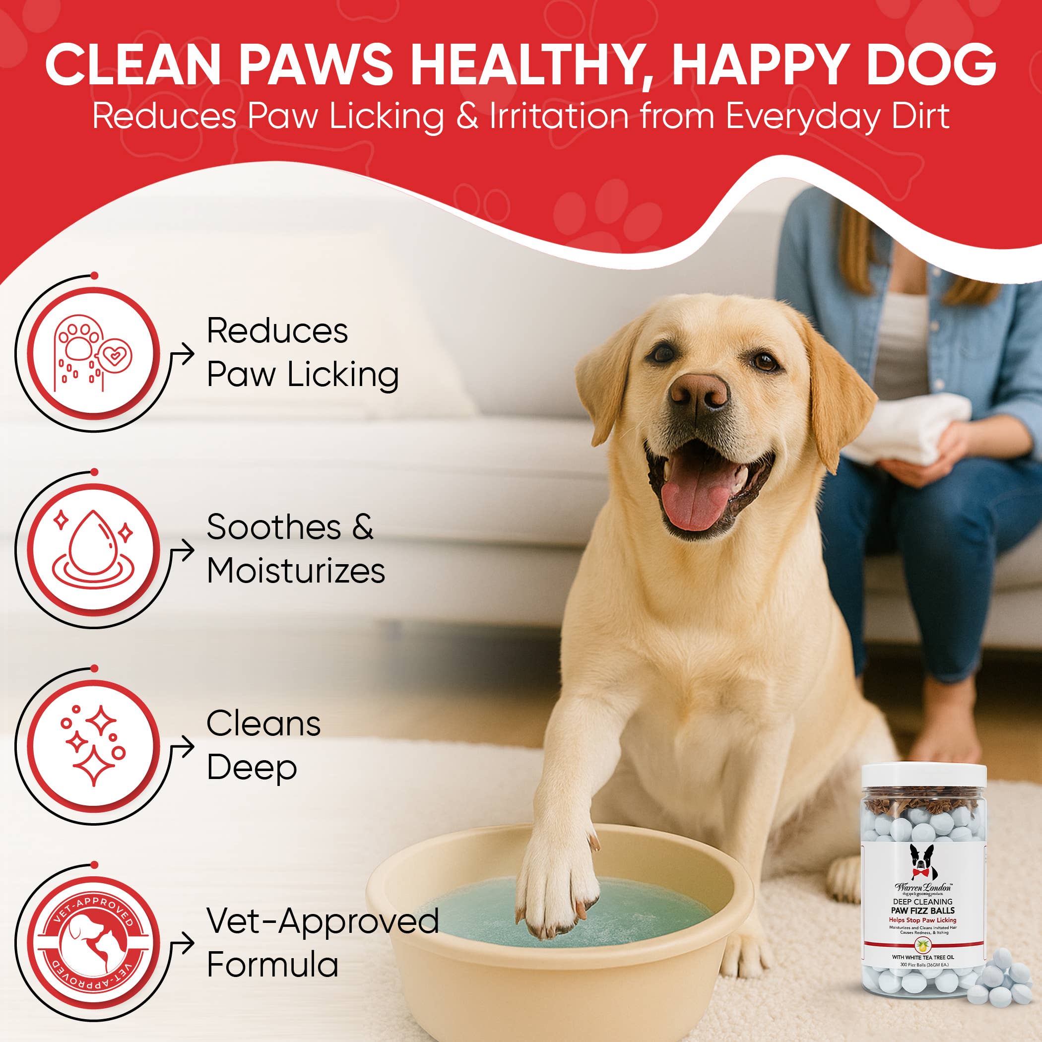 Warren London Dog Products Deep Cleaning Paw Fizz Soak