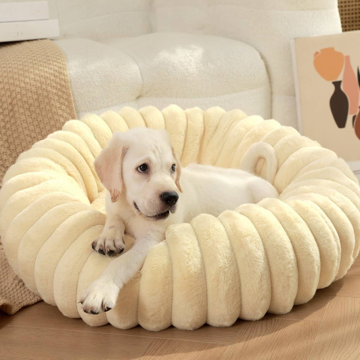 PAWPAW Faux Fur Round Pet Bed