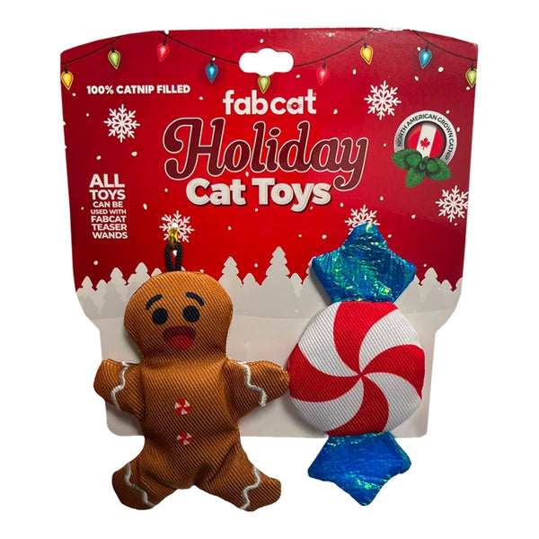 fabcat Holiday Gingerbread + Peppermint 2pk Cat Toys