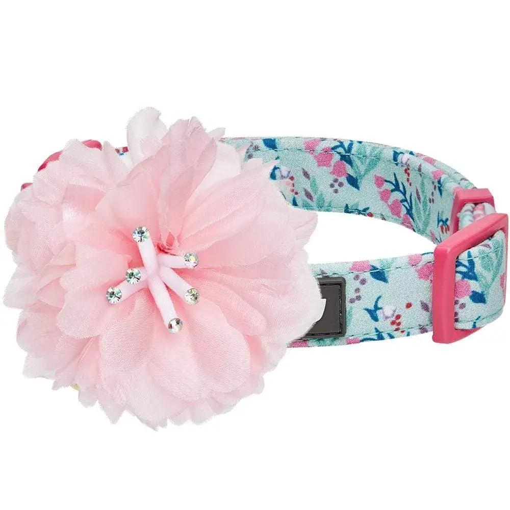 Blueberry Pet - 4 Colors, Floral Dog Collar with Detachable Pink Peony