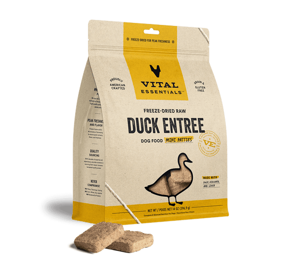 Vital Essentials Raw Freeze-Dried Mini Patties Duck Dog Food