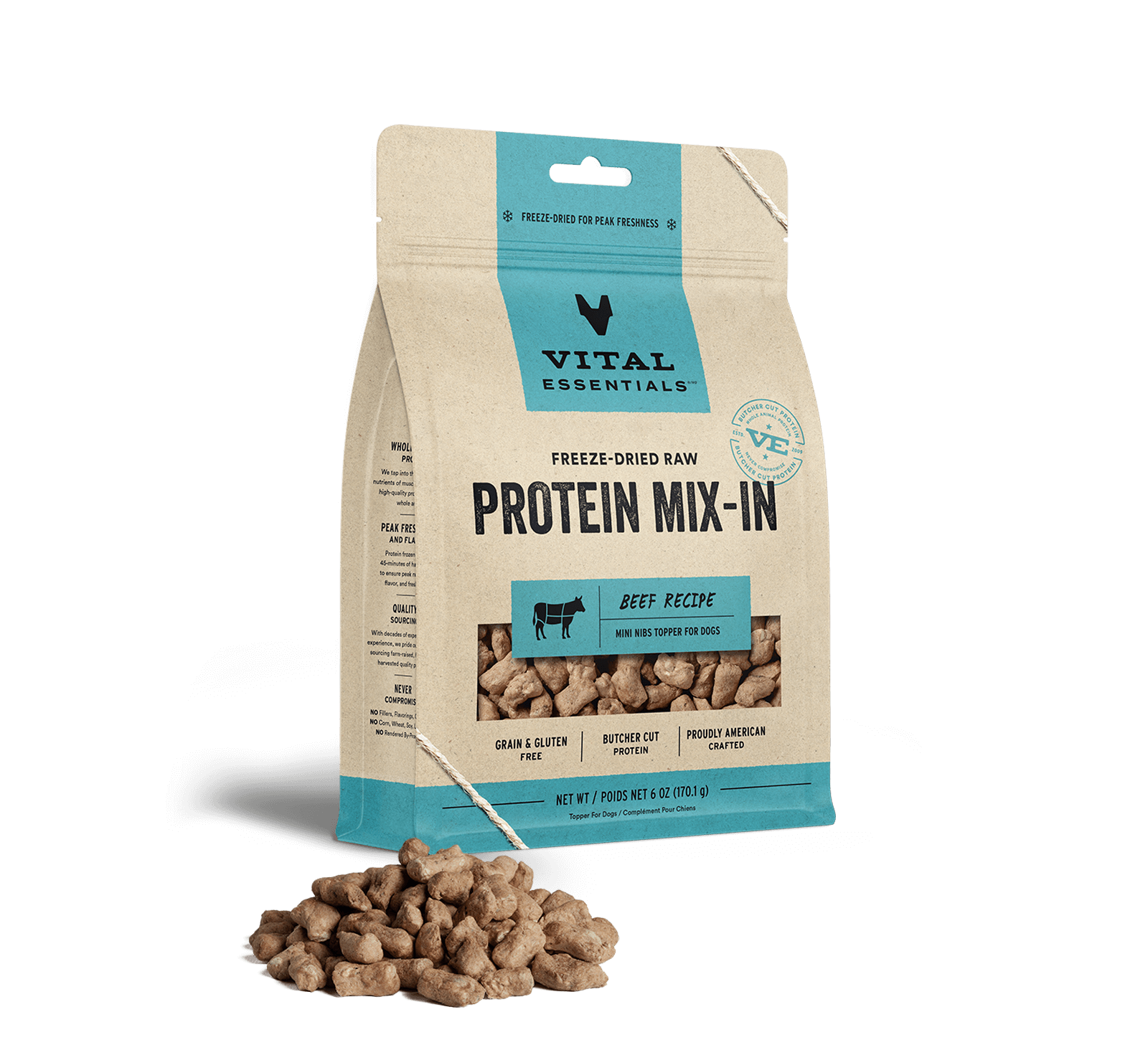 Vital Essentials Freeze-Dried Raw Protein Mix-In Mini Nibs Beef Topper for Dogs