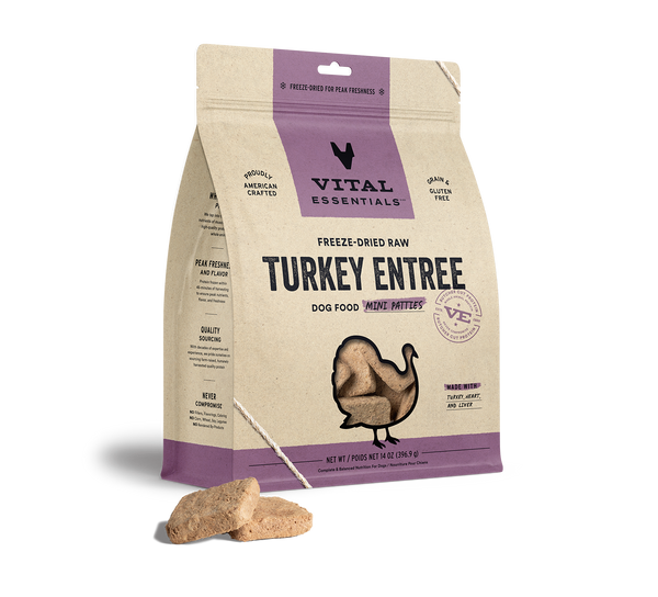 Vital Essentials Raw Freeze-Dried Mini Patties Turkey Dog Food