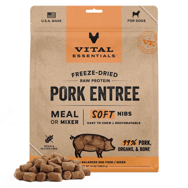 Vital Essentials Raw Freeze-Dried Soft Nibs Pork Entree & Mixer for Dogs