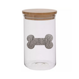 Sparky & Co 20oz Metallic Bone Cylinder Glass Treat Canister With Bamboo Lid