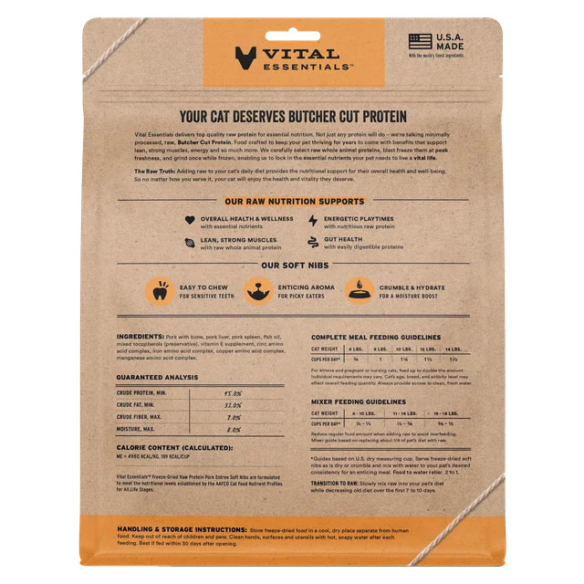 Vital Essentials Cat Freeze-Dried Soft Mini Nibs Pork Cat Food