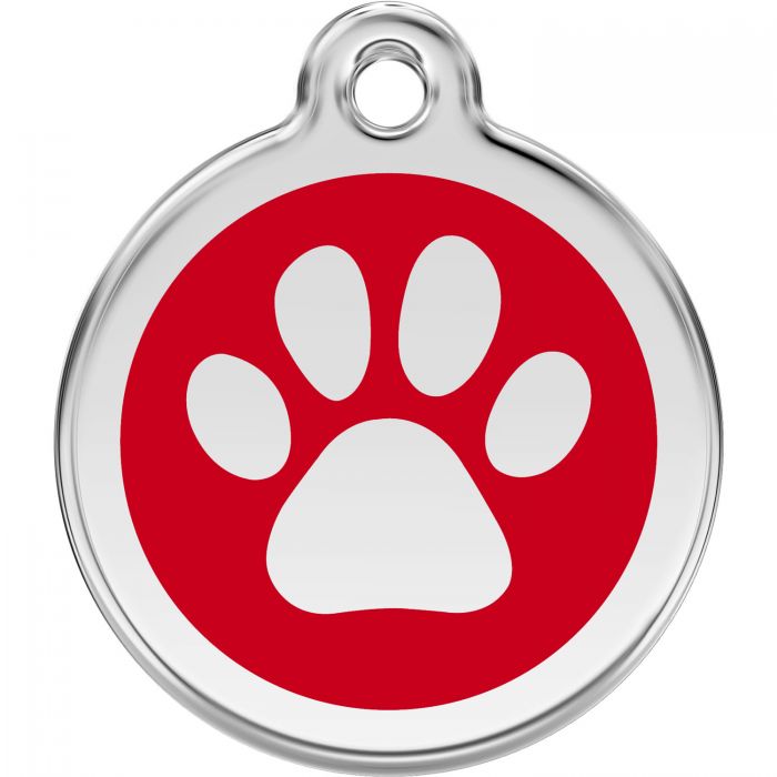 Red Dingo Enamel Pet ID Tag - 1PP - Paw Print Red / Large - Paw Naturals