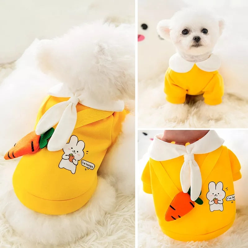 Sparky & Co Spring 2022 Yellow Bunny and Carrot Cartoon Style Shirt For Dogs And Cats