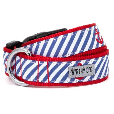 The Worthy Dog Navy Stripe Anchors Collar & Lead Collection - Paw Naturals