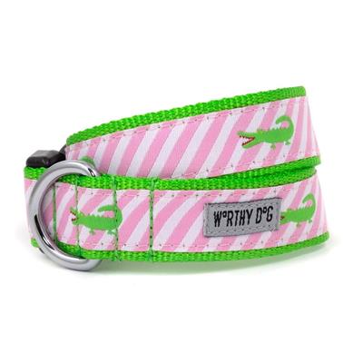 The Worthy Dog Pink Stripe Alligator Collar & Lead Collection - Paw Naturals