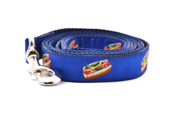 Six Point Pet Chicago-Style Hot Dog Collar & Leash in Navy Leash LG ( 6' X 1" ) - Paw Naturals