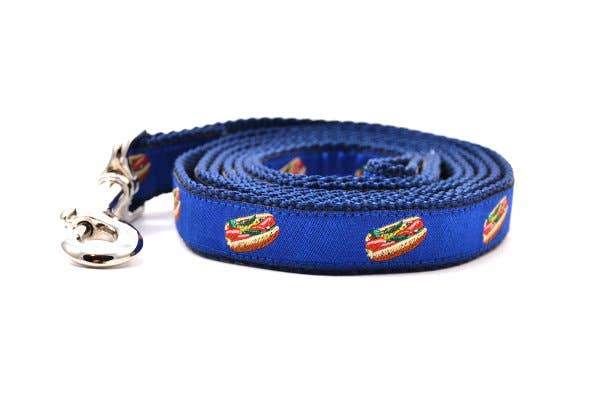 Six Point Pet Chicago-Style Hot Dog Collar & Leash in Navy Leash SM ( 6' X 3/4" ) - Paw Naturals