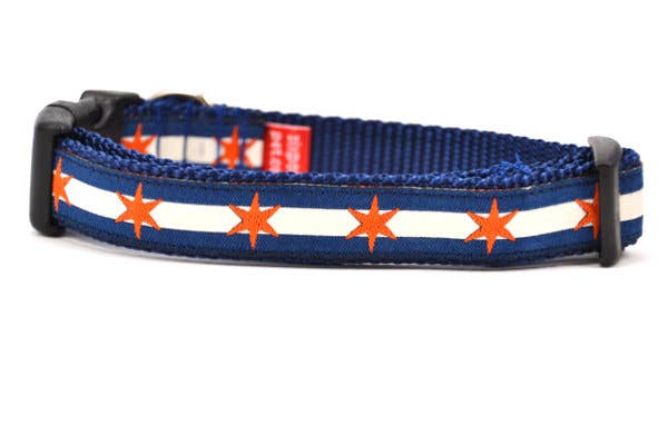 Six Point Pet Chicago Stars Collar & Leash in Navy & Orange Small - Paw Naturals