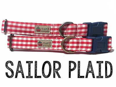 Very Vintage Designs Sailor Plaid Organic Cotton Collars & Leashes XS - 3/8" x 6-10" - Paw Naturals