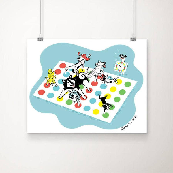 Doggie Drawings Dogs Playing Twister Art Print 8'' x 10'' - Paw Naturals