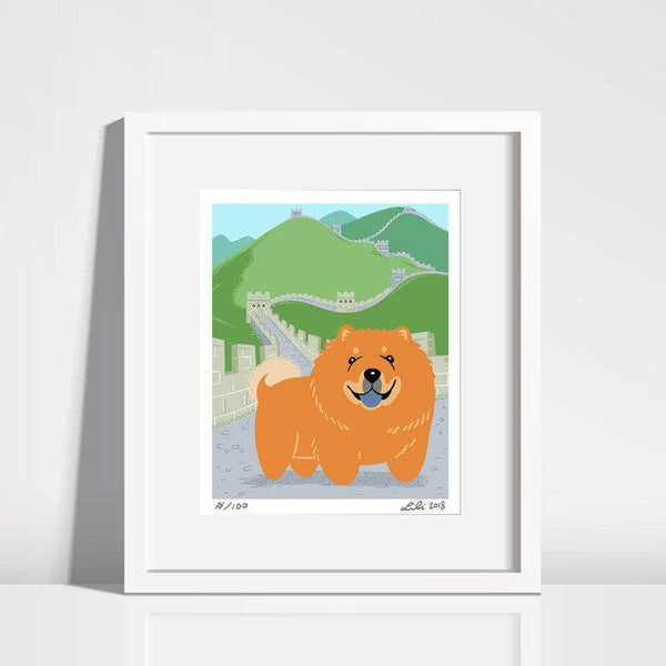 Doggie Drawings Chow Chow Puppy Great Wall of China Art Print 8'' x 10'' - Paw Naturals