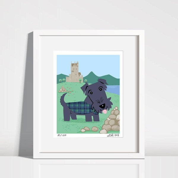 Doggie Drawings Scottish Terrier Puppy Eilean Donan Castle Art Print 8'' x 10'' - Paw Naturals