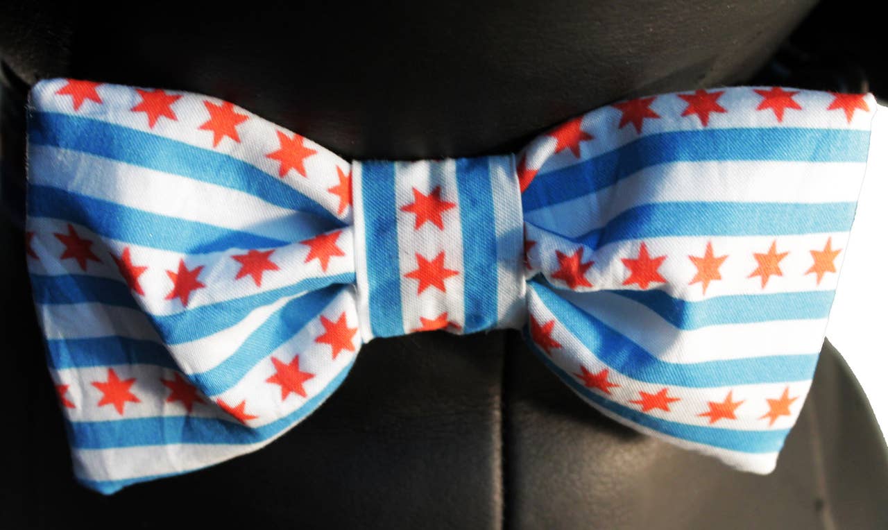 Sophisticated Pup Chicago Flag Bow Tie Dog Collar Set - XS