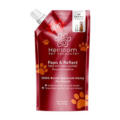 Heirloom Pets Paws & Reflect- Hemp, Beef and Sweet Potato Bone Broth, 16 oz. Pouch