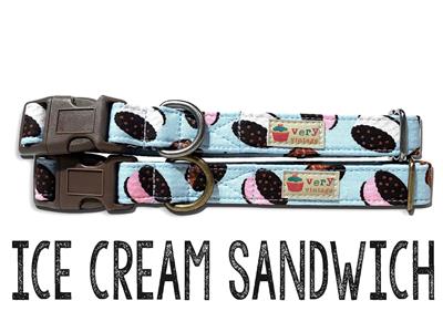 Very Vintage Designs Ice Cream Sandwich Organic Cotton Collars & Leashes XS - 3/8" x 6-10" - Paw Naturals