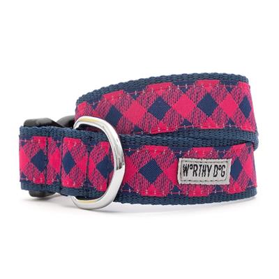 The Worthy Dog Bias Buffalo Pink/Navy Plaid Collar & Lead Collection