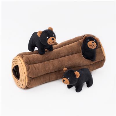 ZippyPaws Burrow Black Bear Log Interactive Plush Dog Toy