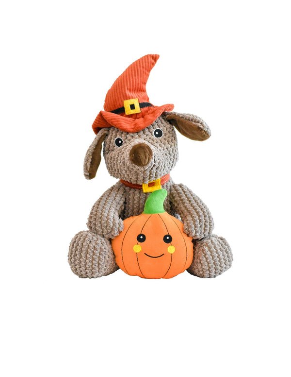 Patchwork Pet Halloween Jack O'Lantern the Dog 15" Squeaker and Grunter Dog Toy
