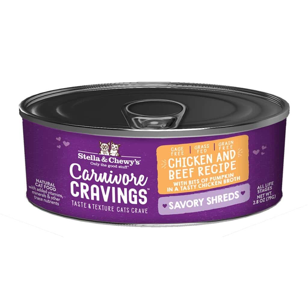 Stella & Chewy's Carnivore Cravings Savory Shreds Canned Cat Food Chicken & Beef / 2.8oz - Paw Naturals