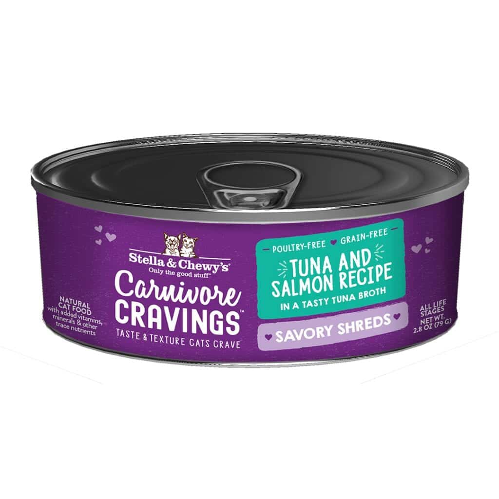 Stella & Chewy's Carnivore Cravings Savory Shreds Canned Cat Food Tuna & Salmon / 2.8oz - Paw Naturals